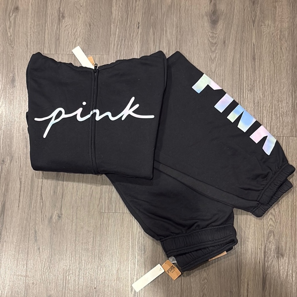 PINK Victoria's Secret Black Sweatpants with White Detailing